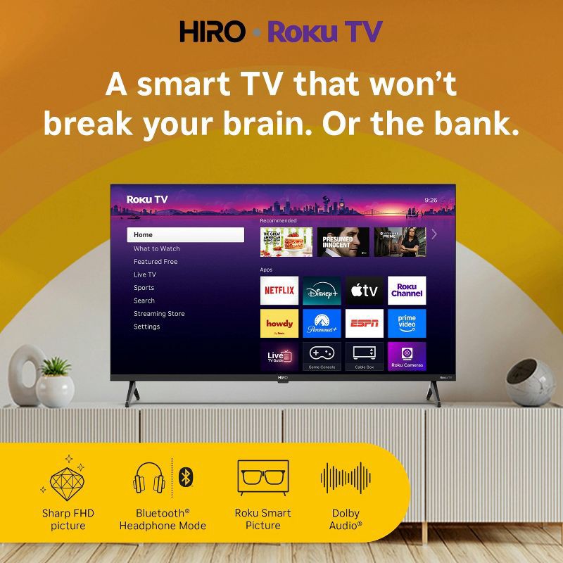 slide 2 of 16, Hiro Roku TV 40" 1080p Full HD Smart TV Flat Screen LED Television with Roku TV and Dolby Audio for Streaming, 1 ct