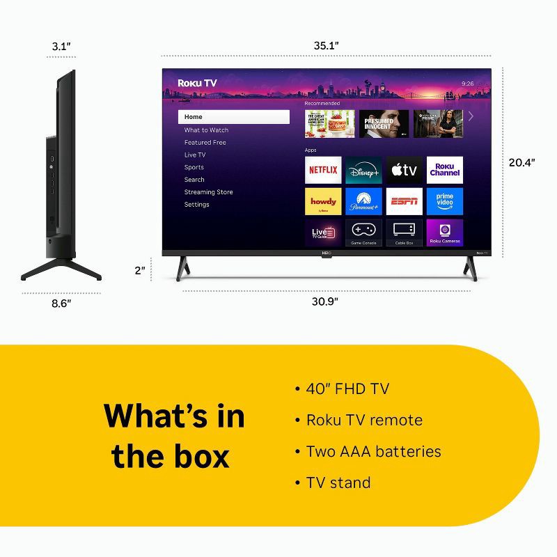 slide 12 of 16, Hiro Roku TV 40" 1080p Full HD Smart TV Flat Screen LED Television with Roku TV and Dolby Audio for Streaming, 1 ct