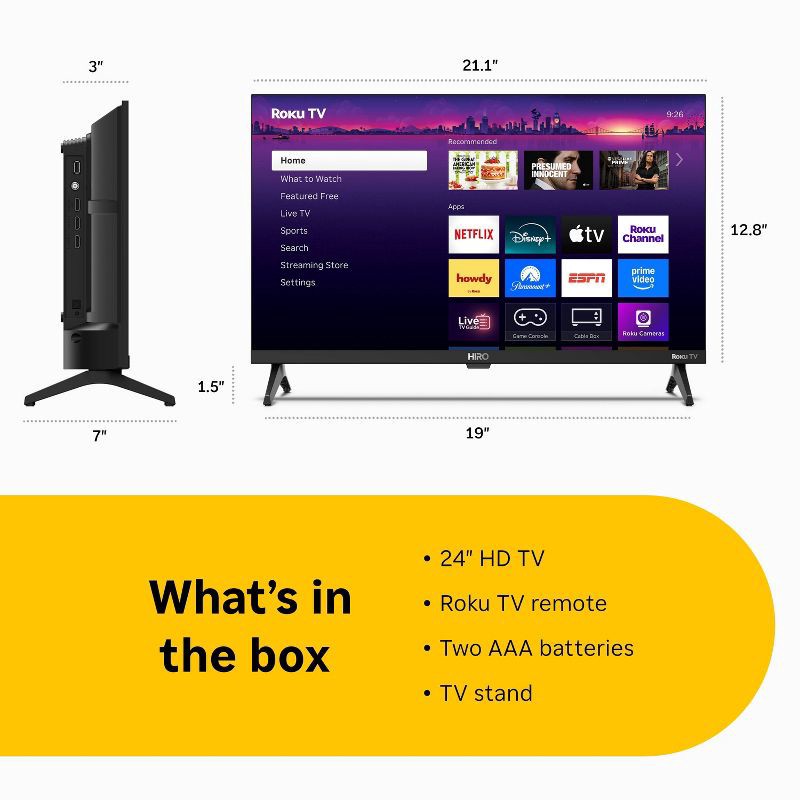 slide 12 of 16, Hiro Roku TV 24" 720p HD Smart TV Flat Screen LED Television with Roku TV and Dolby Audio for Streaming, 1 ct