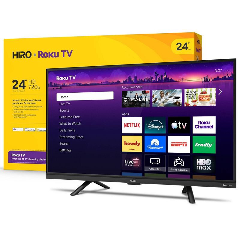 slide 1 of 16, Hiro Roku TV 24" 720p HD Smart TV Flat Screen LED Television with Roku TV and Dolby Audio for Streaming, 1 ct