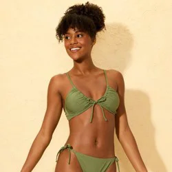 Women's Ribbed Tie-Front Bralette Bikini Top - Shade & Shore™ Green XL