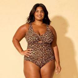 Women's Leopard Print Tab-Front Full Coverage One Piece Swimsuit - Shade & Shore™ Multi 17