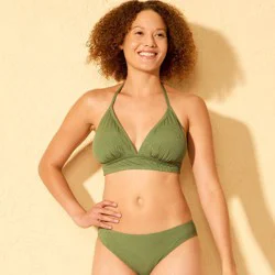 Women's Ribbed Triangle Longline Bikini Top - Shade & Shore™ Green D/DD Cup