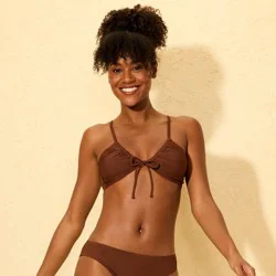 Women's Ribbed Tie-Front Bralette Bikini Top - Shade & Shore™ Brown XS
