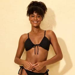 Women's Ribbed Tie-Front Bralette Bikini Top - Shade & Shore™ Black M