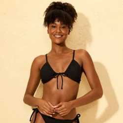 Women's Ribbed Tie-Front Bralette Bikini Top - Shade & Shore™ Black XL