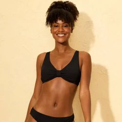 Women's Ribbed Tab-Front Bralette Bikini Top - Shade & Shore™ Black XS