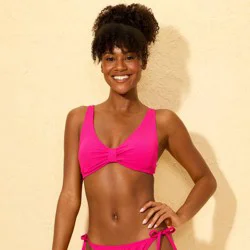 Women's Ribbed Tab-Front Bralette Bikini Top - Shade & Shore™ Pink S