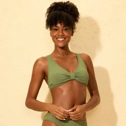 Women's Ribbed Tab-Front Bralette Bikini Top - Shade & Shore™ Green XS