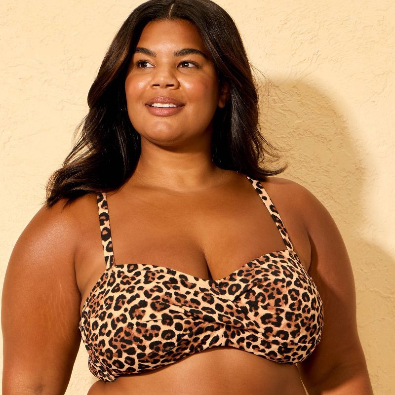 slide 3 of 3, Women's Leopard Print Twist-Front Bandeau Bikini Top - Shade & Shore™ Multi X, 1 ct