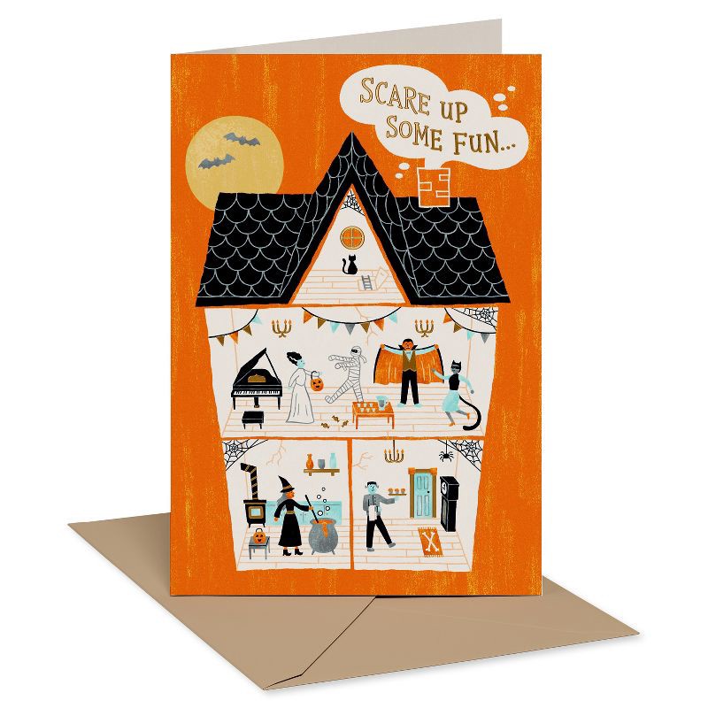 slide 1 of 3, American Greetings Halloween Party House Card Scare Up Some Fun, 1 ct