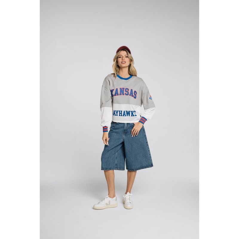 slide 4 of 4, NCAA Kansas Jayhawks Women's Fashion Crew Neck Fleece Sweatshirt - S - Wild Collective, 1 ct