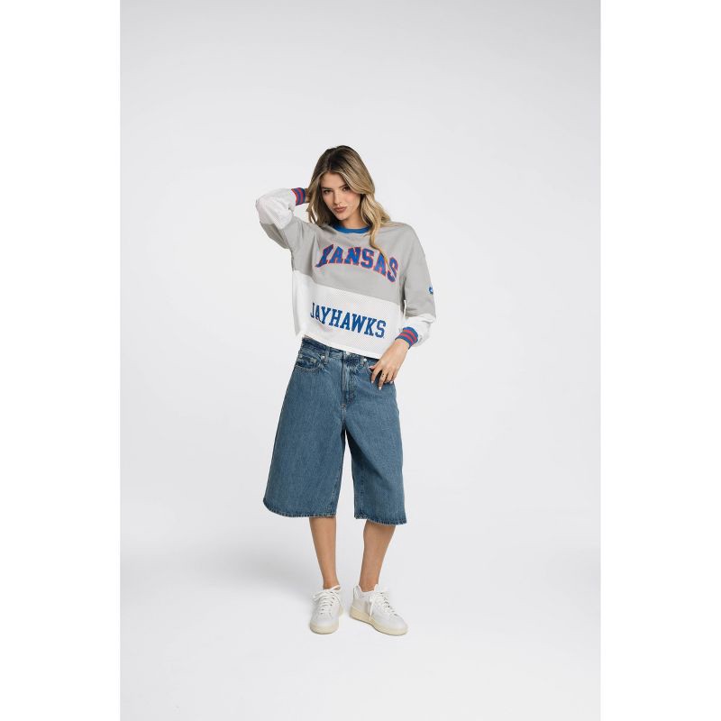 slide 1 of 4, NCAA Kansas Jayhawks Women's Fashion Crew Neck Fleece Sweatshirt - XL - Wild Collective, 1 ct