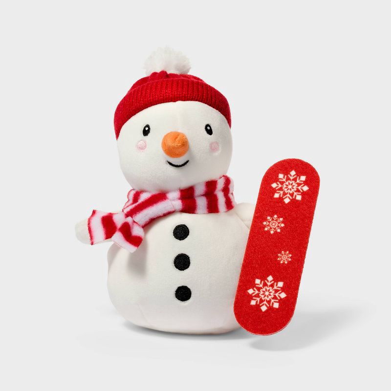 slide 1 of 3, 7.5" Snowman with Hat, Scarf and Snowboard Stuffed Animal - Gigglescape™, 1 ct