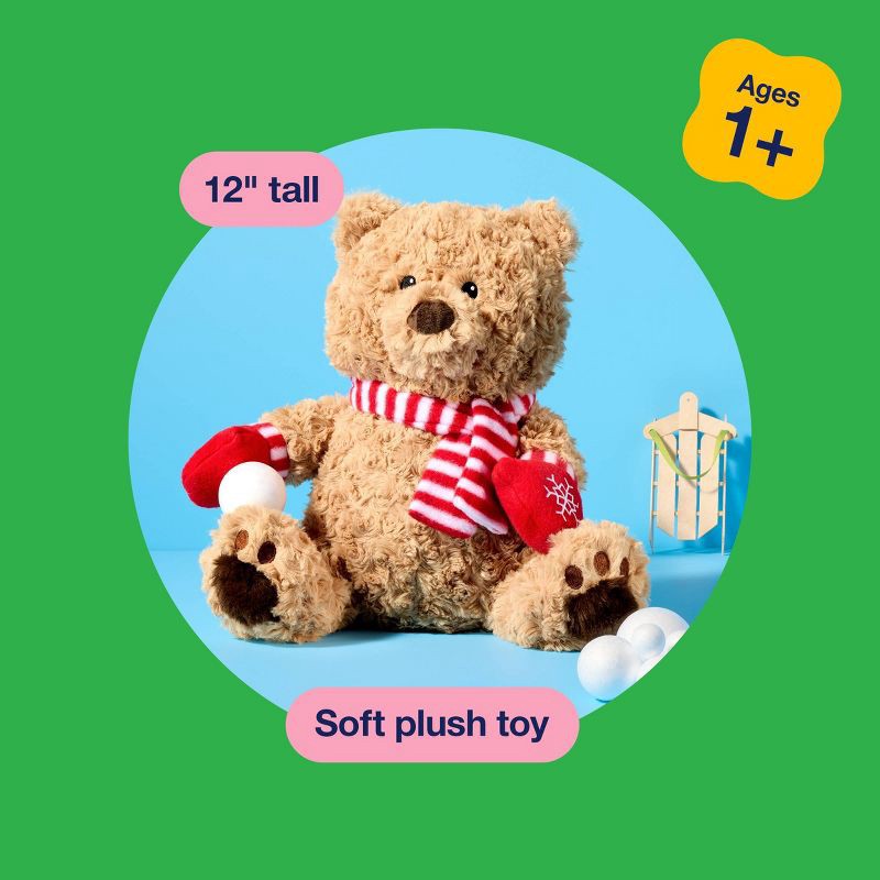 slide 4 of 4, 12'' Brown Bear with Scarf and Mittens Stuffed Animal - Gigglescape™, 1 ct