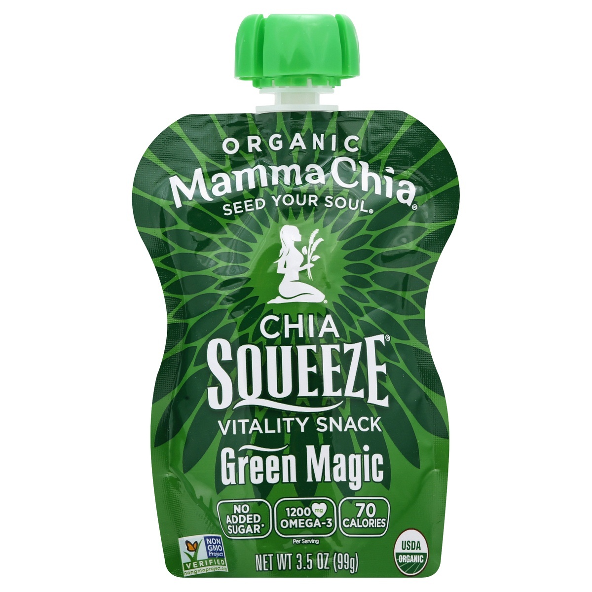 slide 1 of 9, Mamma Chia Organic Chia Squeeze Vitality Snack Green Magic, 3.5 fl oz