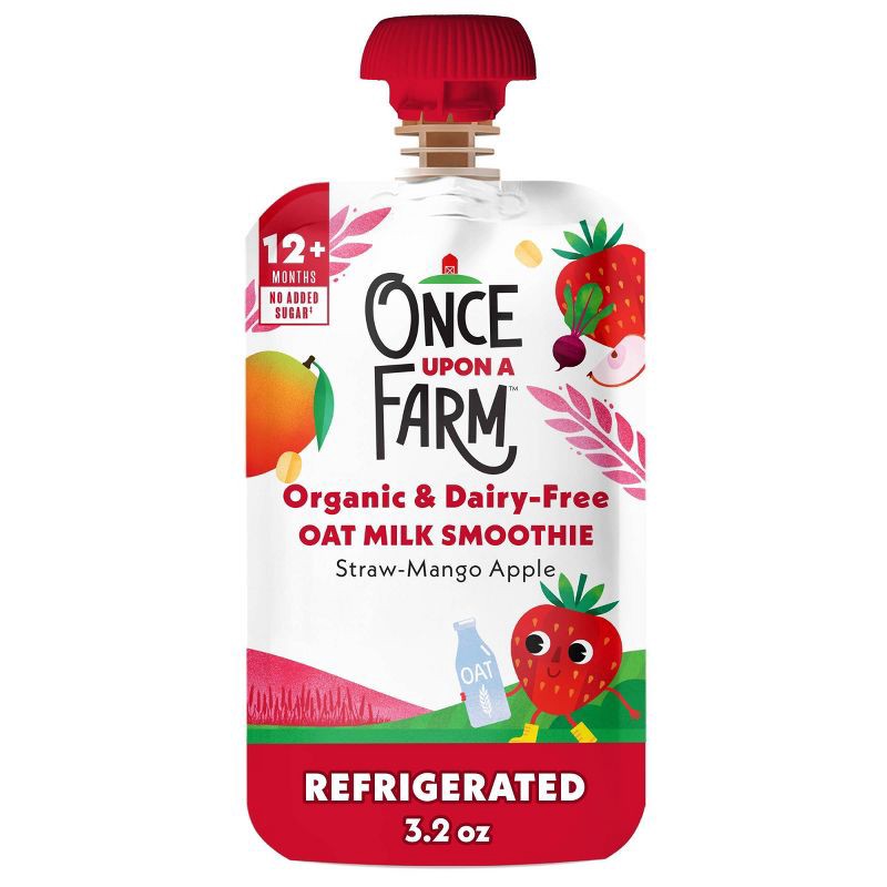 slide 1 of 8, Once Upon A Farm Organic Dairy-Free Straw-Mango Apple Oat Milk Smoothie - 3.2oz, 3.2 oz