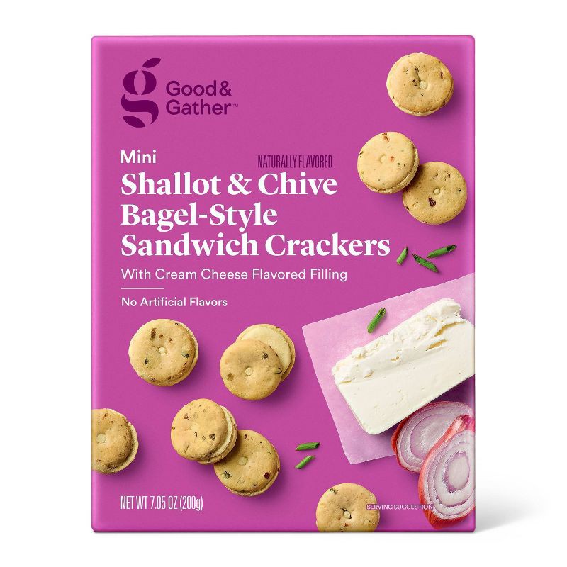 slide 1 of 6, Mini Shallot & Chive Bagel Sandwich Crackers - 7.05oz - Good & Gather™, 7.05 oz