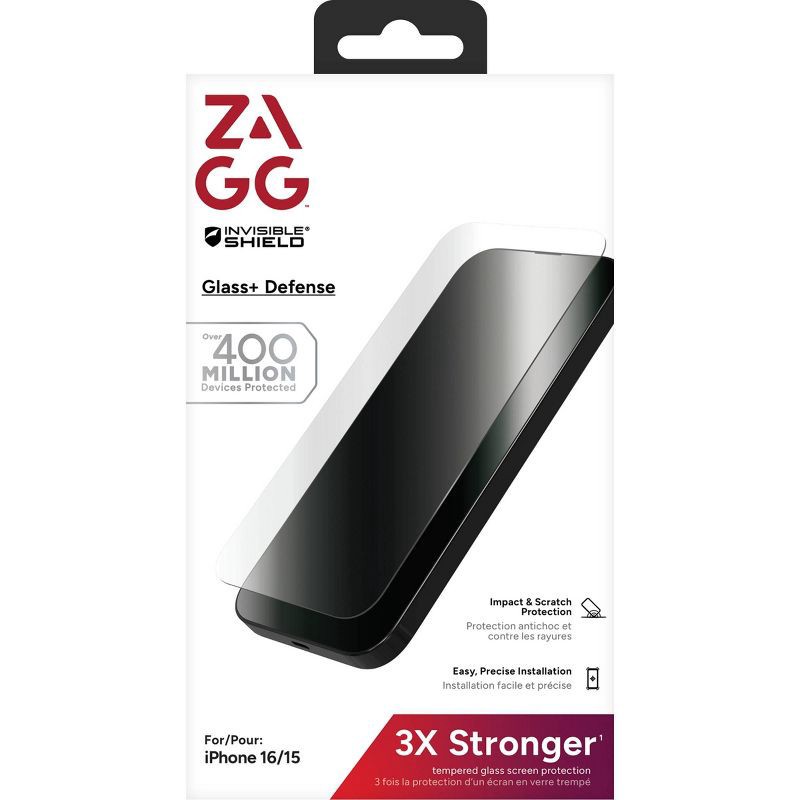 slide 1 of 4, ZAGG iPhone 16 Screen Protector Glass+ Defense, 1 ct