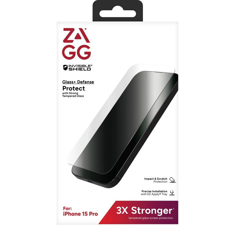 slide 1 of 5, ZAGG iPhone 15 Pro Screen Protector Glass+ Defense, 1 ct