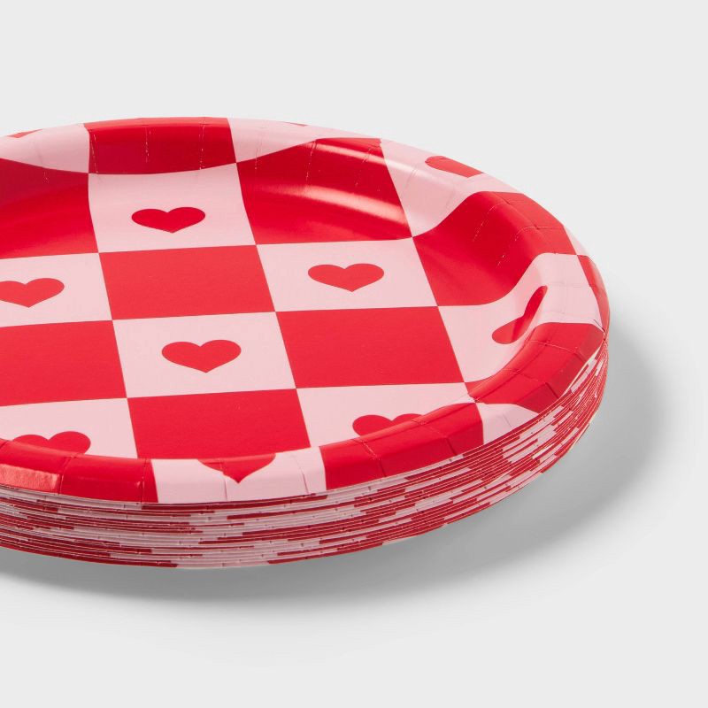 slide 3 of 3, 20ct Valentines Day Checkered Heart Snack Plates - Spritz™, 20 ct