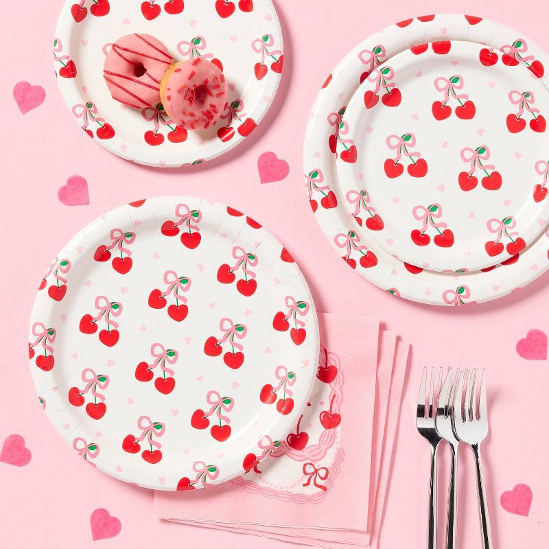 slide 2 of 3, 20ct Valentine's Day Cherry Hearts Dinner Plates - Spritz™, 20 ct