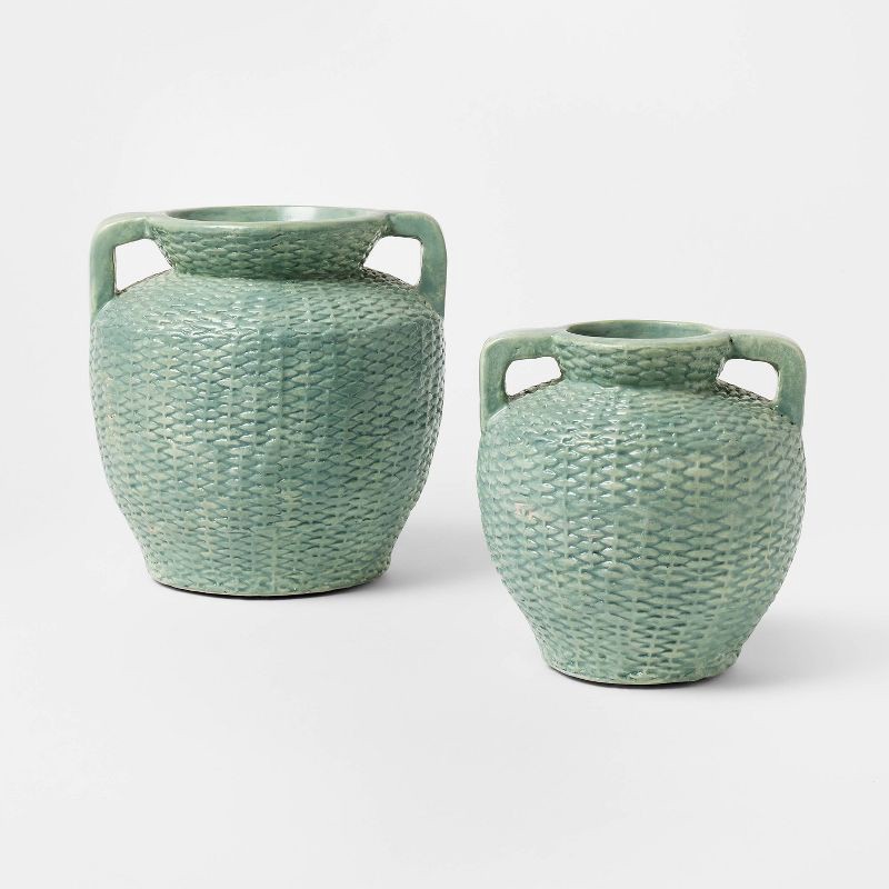 slide 4 of 4, Threshold designed w/Studio McGee Large Woven Texture Ceramic Vase Blue - Threshold™ designed with Studio McGee, 1 ct