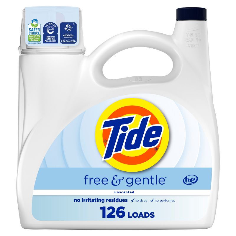 slide 1 of 12, Tide Free & Gentle Unscented HE Deep Cleaning Concentrated Liquid Laundry Detergent 126 Loads - 166 fl oz, 166 fl oz