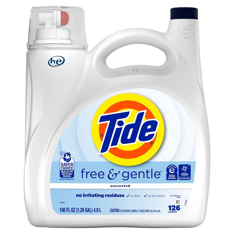 slide 11 of 12, Tide Free & Gentle Unscented HE Deep Cleaning Concentrated Liquid Laundry Detergent 126 Loads - 166 fl oz, 166 fl oz