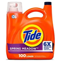 Tide Spring Meadow HE Deep Cleaning Concentrated Liquid Laundry Detergent 100 Loads - 125oz: Plastic Bottle, Cold Water Detergent, Spill-Resistant Lid