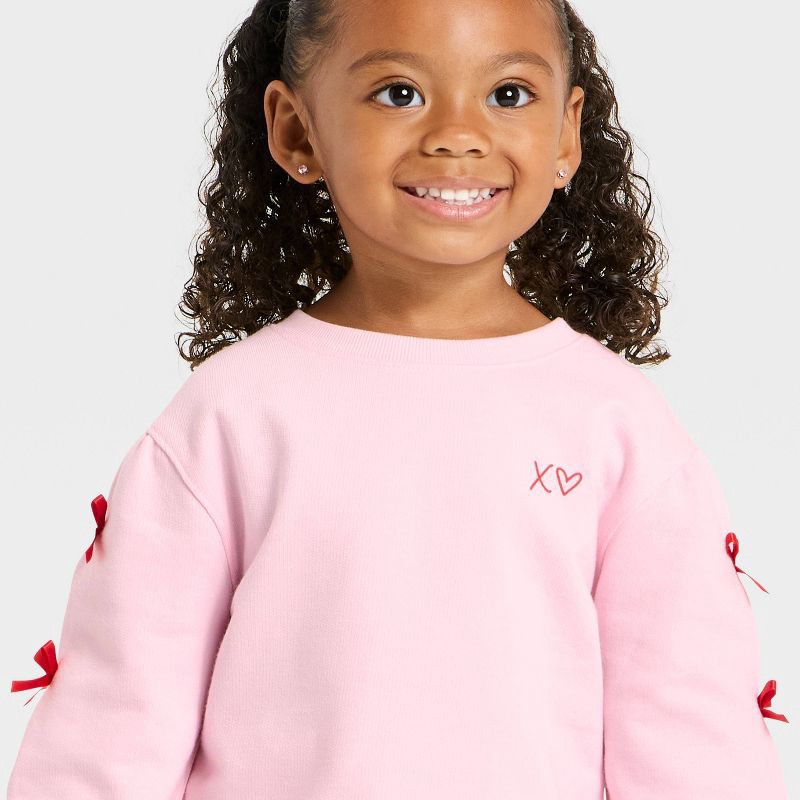 slide 2 of 4, Toddler Girls' Valentine's French Terry Bow T-Shirt - Cat & Jack™ Pink 2T, 1 ct