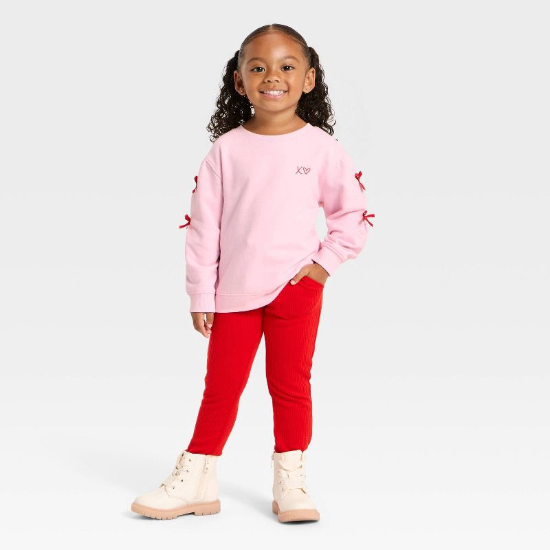 slide 4 of 4, Toddler Girls' Valentine's French Terry Bow T-Shirt - Cat & Jack™ Pink 2T, 1 ct