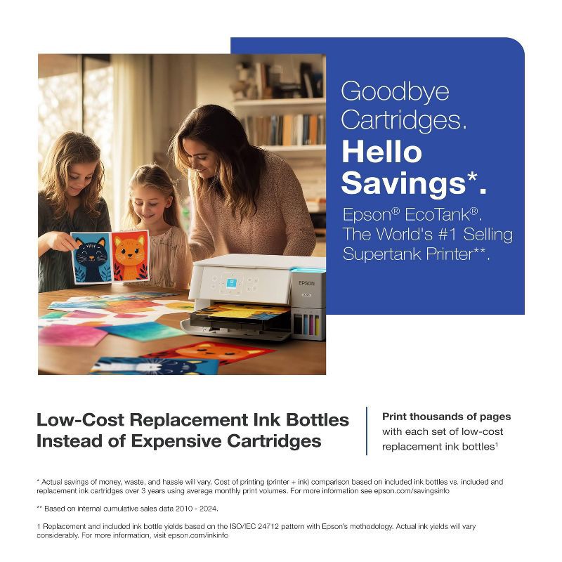 slide 3 of 7, Epson EcoTank ET-2980 Wireless All-in-One Color Supertank Printer - White: Automatic 2-Sided Printing, Borderless Photos, Print From Mobile Device, 1 ct