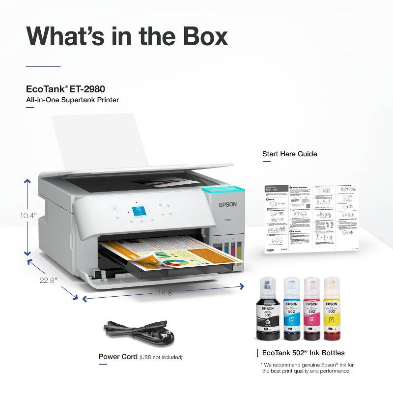 slide 7 of 7, Epson EcoTank ET-2980 Wireless All-in-One Color Supertank Printer - White: Automatic 2-Sided Printing, Borderless Photos, Print From Mobile Device, 1 ct