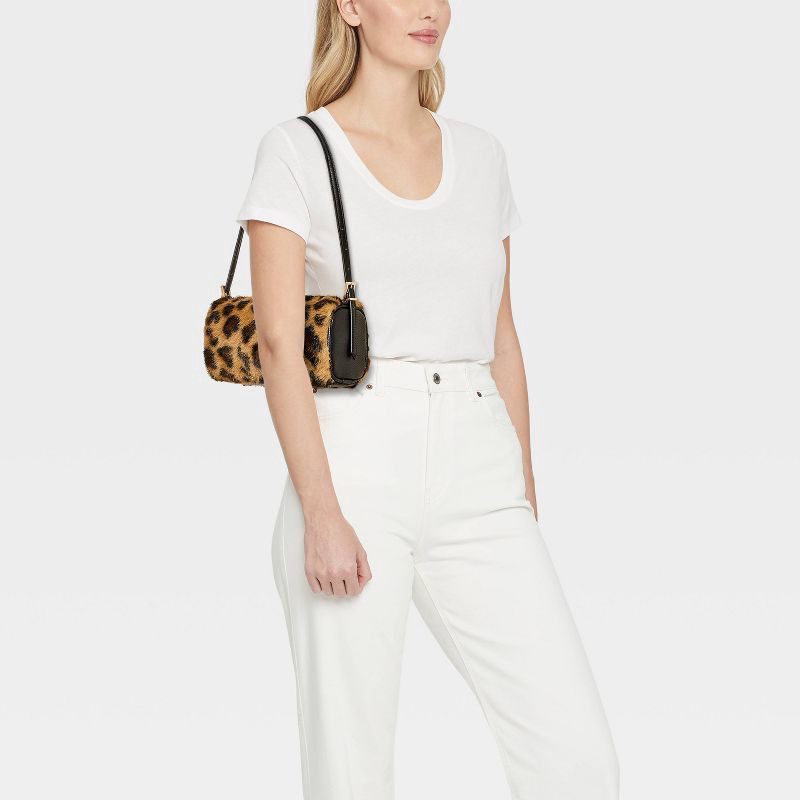 slide 2 of 5, Mini Woven Leopard Print Shoulder Bag - A New Day™ Black/Brown, 1 ct