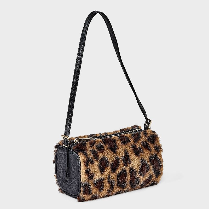slide 3 of 5, Mini Woven Leopard Print Shoulder Bag - A New Day™ Black/Brown, 1 ct