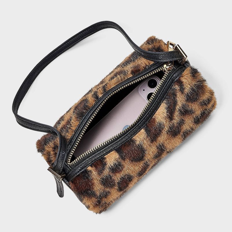 slide 4 of 5, Mini Woven Leopard Print Shoulder Bag - A New Day™ Black/Brown, 1 ct