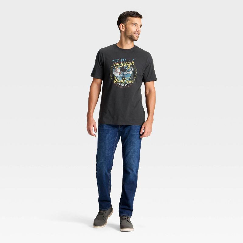 slide 3 of 3, Men's Short Sleeve Sleigh World Tour Graphic Shirt - Goodfellow & Co™ Black L, 1 ct