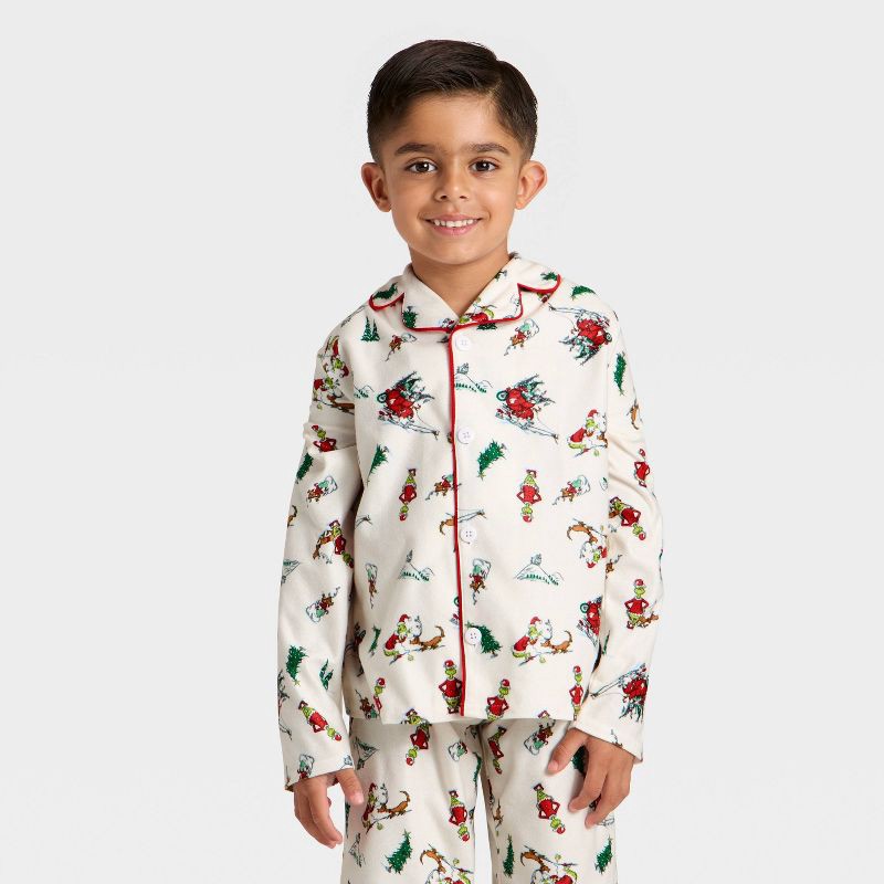slide 3 of 8, The Grinch Toddler Grinch Print Long Sleeve Shirt and Pants Holiday Matching Family Pajama Set - Cream 12M, 1 ct
