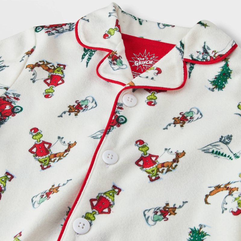 slide 7 of 8, The Grinch Toddler Grinch Print Long Sleeve Shirt and Pants Holiday Matching Family Pajama Set - Cream 12M, 1 ct