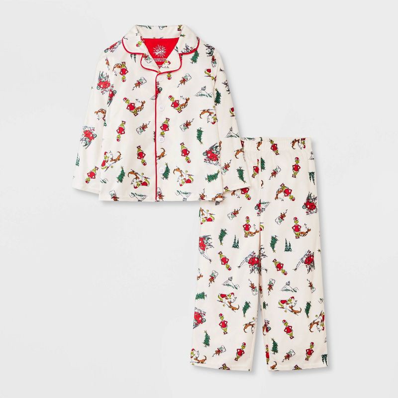 slide 5 of 8, The Grinch Toddler Grinch Print Long Sleeve Shirt and Pants Holiday Matching Family Pajama Set - Cream 2T, 1 ct