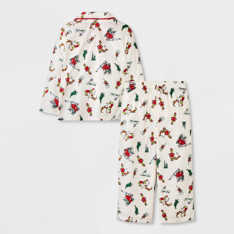 slide 6 of 8, The Grinch Toddler Grinch Print Long Sleeve Shirt and Pants Holiday Matching Family Pajama Set - Cream 2T, 1 ct