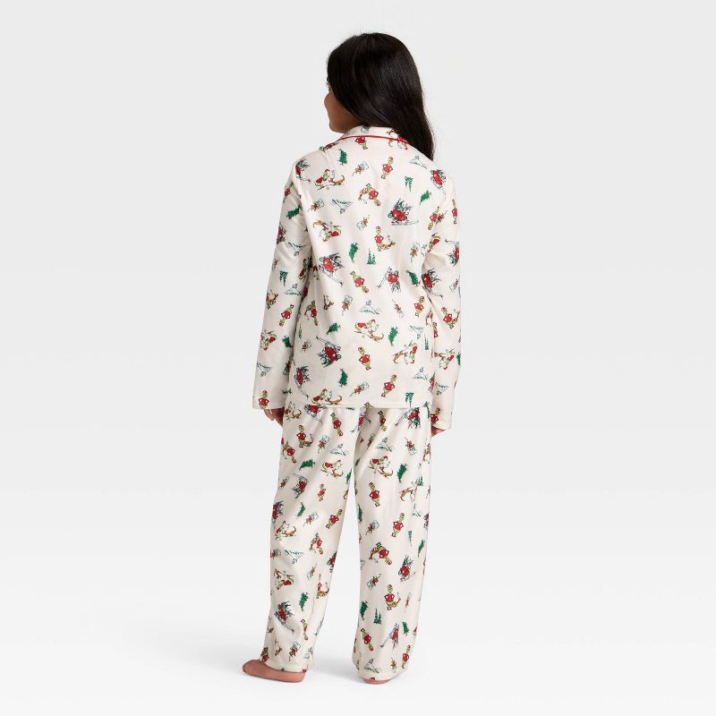 slide 2 of 5, Kids' The Grinch Long Sleeve Shirt and Pants Holiday Matching Family Sleep Pajama Set - Cream XL, 1 ct