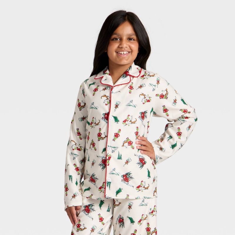 slide 3 of 5, Kids' The Grinch Long Sleeve Shirt and Pants Holiday Matching Family Sleep Pajama Set - Cream XL, 1 ct