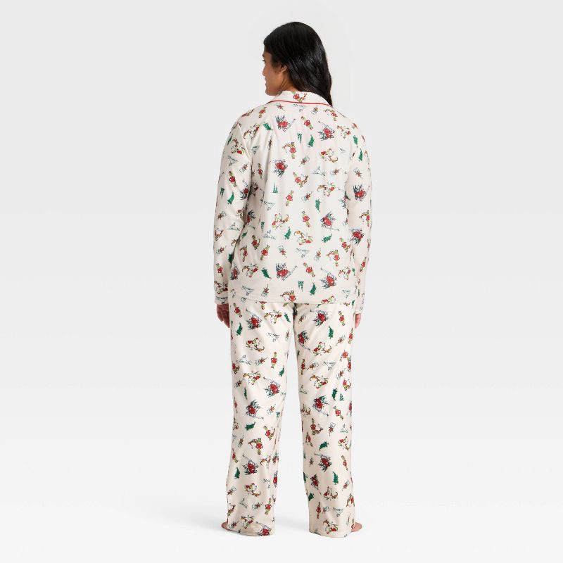 slide 2 of 4, Women's The Grinch Print Long Sleeve Shirt and Pants Holiday Matching Family Pajama Set - Cream S, 1 ct
