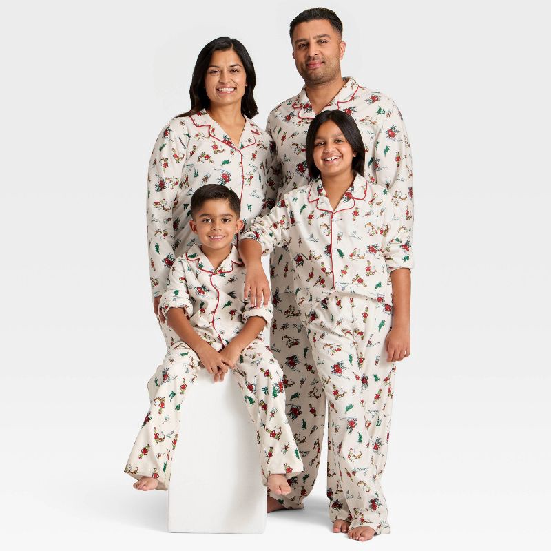 slide 4 of 4, Women's The Grinch Print Long Sleeve Shirt and Pants Holiday Matching Family Pajama Set - Cream S, 1 ct