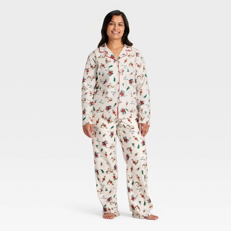 slide 1 of 4, Women's The Grinch Print Long Sleeve Shirt and Pants Holiday Matching Family Pajama Set - Cream XXL, 1 ct