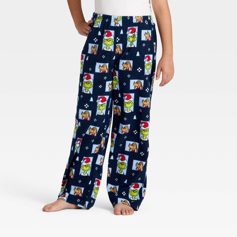 slide 2 of 4, Kids' The Grinch Microfleece Holiday Matching Family Pajama Pants - Navy Blue M, 1 ct