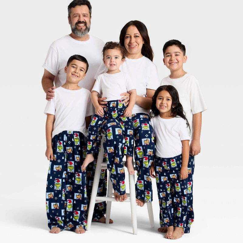 slide 4 of 4, Kids' The Grinch Microfleece Holiday Matching Family Pajama Pants - Navy Blue M, 1 ct