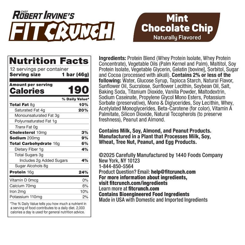 slide 6 of 6, FITCRUNCH Mint Chocolate Chip Baked Snack Bars - 16g Protein - 12ct/19.44oz, 16 gram, 12 ct, 19.44 oz